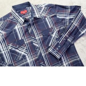 Patron Cito Red Label Men's L Navy Blue Plaid Western Pearl Snap Shirt Rodeo PBR